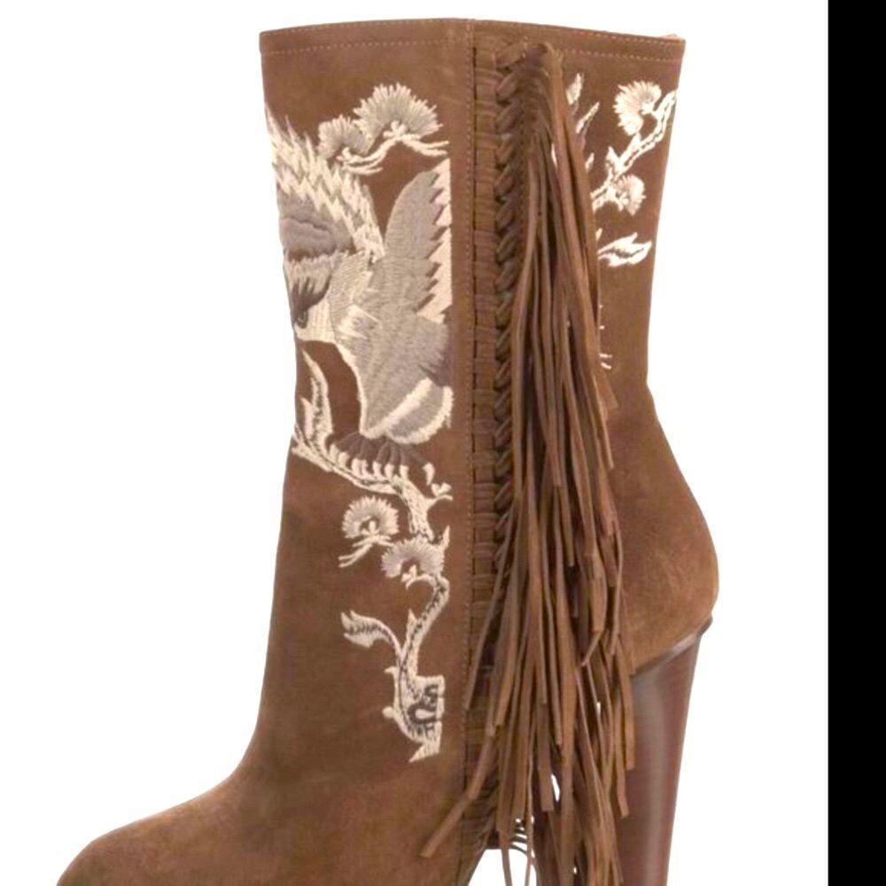 Ralph Lauren Fall 2015 Runway Collection Morel Suede Embroidered Fringe Boot - Picture 5 of 17